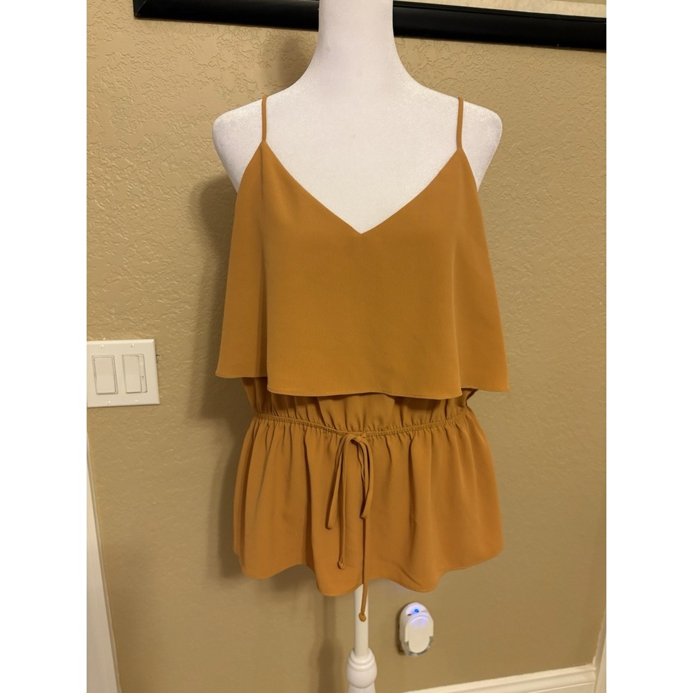 Naked Zebra Gold Ruffle Layered Cami Tank Top,‎ Med, Tie Waist